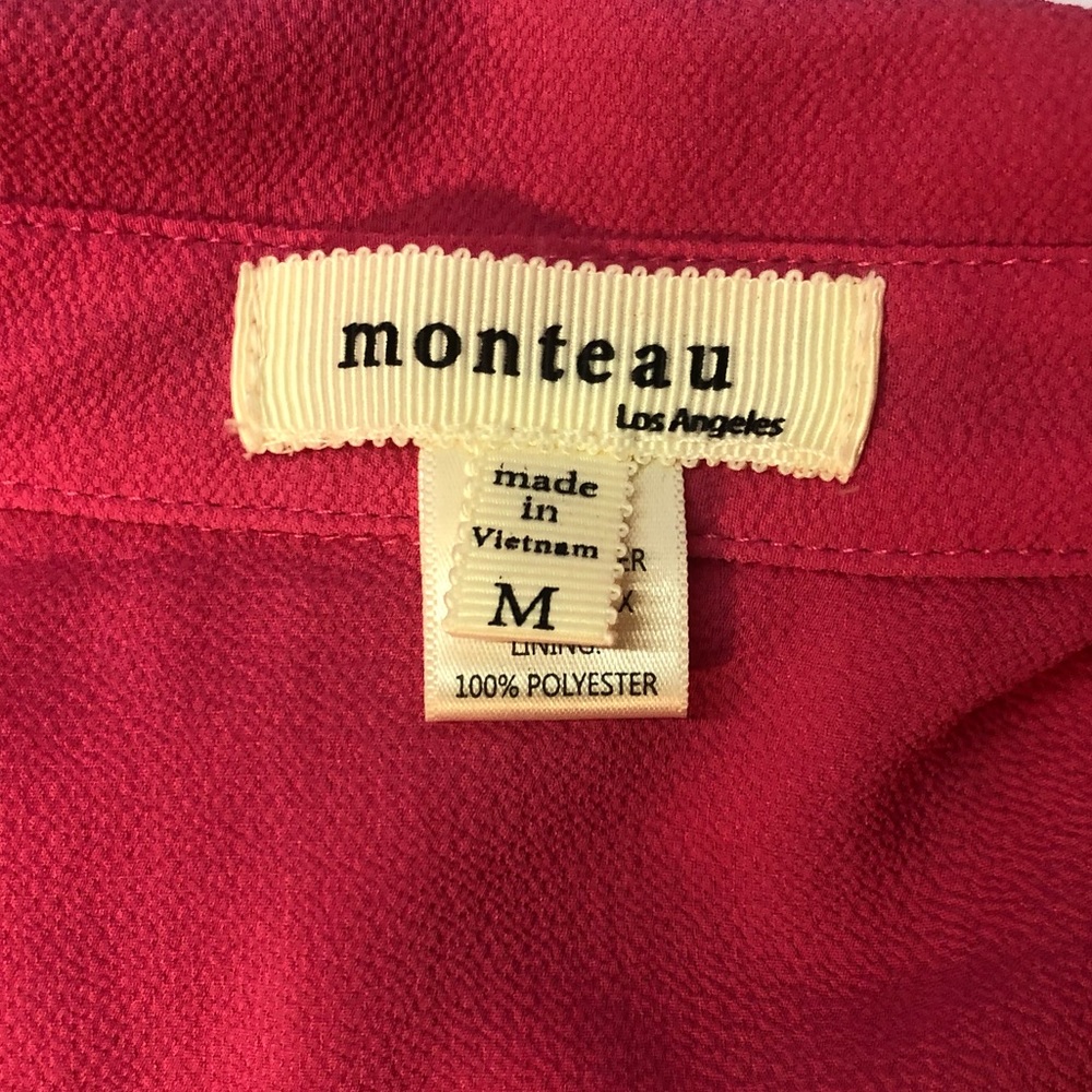 Monteau 🅝🅦🅞🅣 Pink Dress Pockets Button Down Ruffle Cap Lined & Belted Size M